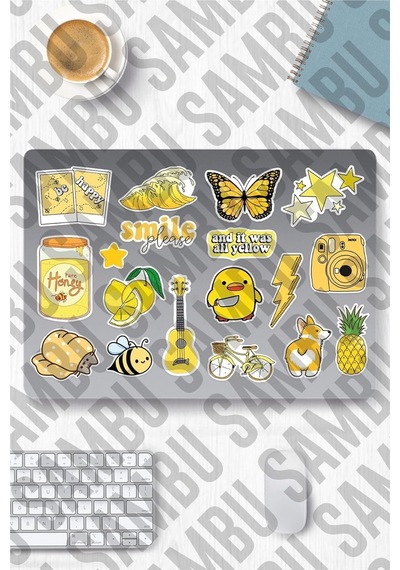 Yellow Aesthetic Temalı Sticker Etiket Seti 1 - Sarı Sticker - Laptop Notebook Telefon Diğer