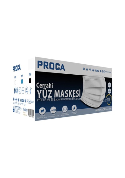 Proca Tek Kullanımlık 3 Katlı Telli Cerrahi Maske 50'li Paket