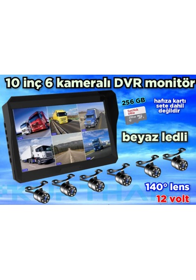 Qled Ekran 10'' Dvr Monitör 6 Adet Beyaz Ledli Kelebek Kamera 12v