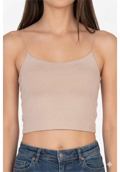 Lirona Kadın Tencel Modal Kumaş İnce İp Askılı Crop Top Body 3'lü Paket Bej