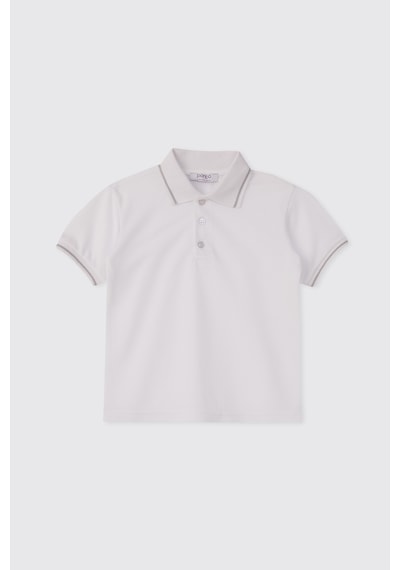 Panço Erkek Çocuk Yakalı T-shirt Beyaz