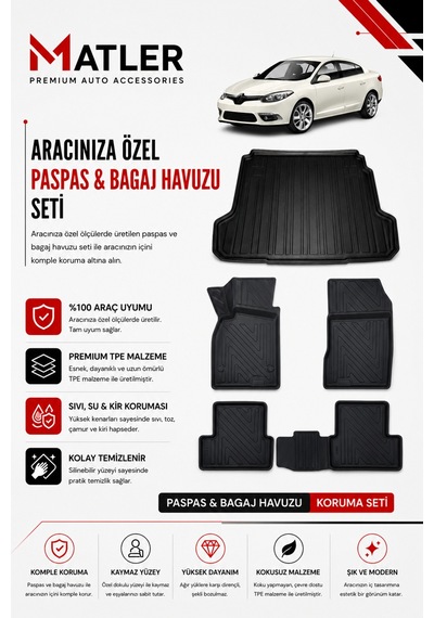 Renault Fluence 2016 Model 4d Ekstra Havuzlu Paspas Ve Bagaj Havuzu Set