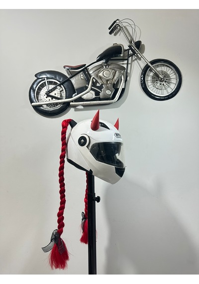 Motor & Motosiklet Kırmızı Şeytan Boynuzlu Çift Örgülü Saç Kask Dış Aksesuar Diğer