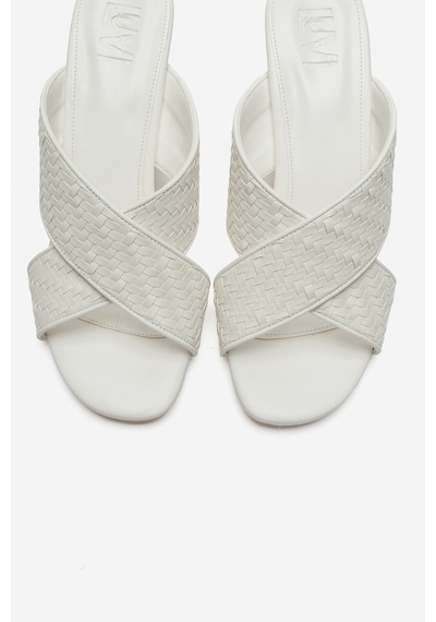 Luvi Shoes Lavean Beyaz Örgü Çapraz Bantlı Kadın Dolgu Topuklu Terlik