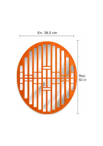 Oval Ayna Pleksi Duvar Dekoru Keçe Detaylı Modern Aynalı Tablo Turuncu Turuncu