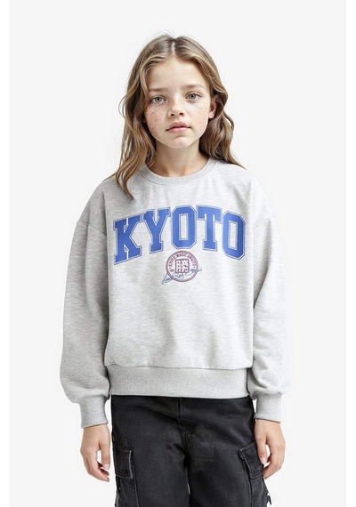 Defacto Kız Çocuk Relax Fit Bisiklet Yaka Slogan Baskılı 2li Sweatshirt E6473a825aubk81 Siyah