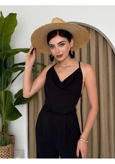 Darcy Sırt Dekolteli Tulum Siyah