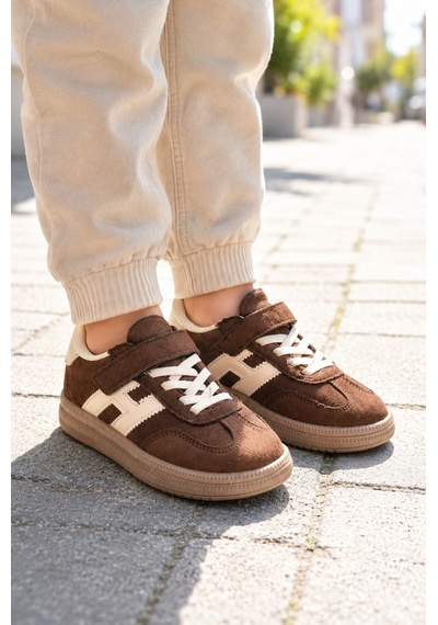 Unisex Çoçuk Süet Günlük Kullanım Cırtlı Sneakers Kahverengi
