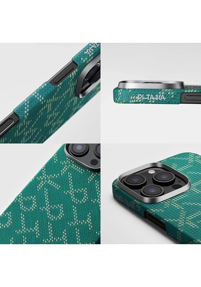 Apple Uyumlu iPhone 16 Pro Max Magsafe Özellikli Kılıf Aramid Fiber Pitaka Tactile Woven Monogram Serisi Yeşil
