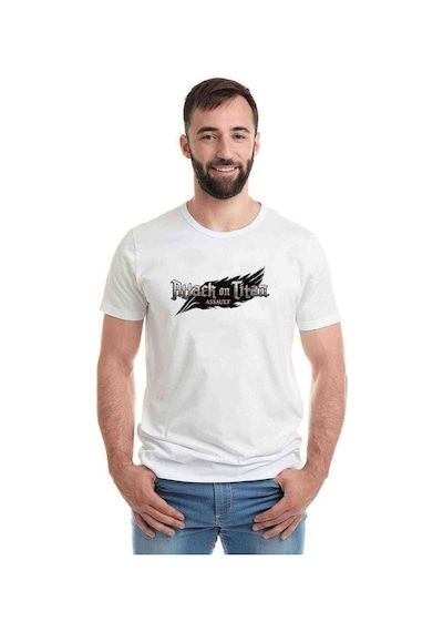 Attack On Titan Assault Walls Baskılı Beyaz Erkek Tshirt