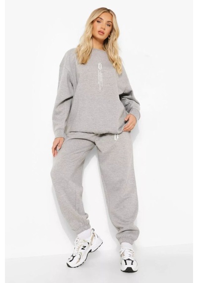 Ay Montana Kadın Dikey Baskılı Sweatshirt Alt Üst Eşofman Takımı Rsatk664 Gri