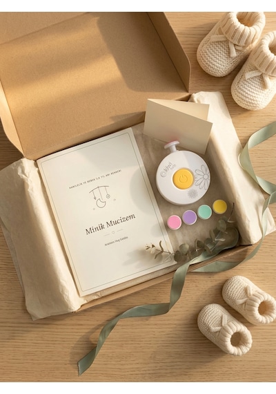 Minik Mucizem Yenidoğan Hediye Seti Bebek Anı Defteri + Elektrikli Bebek Tırnak Törpüsü 5 Başlıklı, Hamilelik Ve İlk Yıl Günlüğü, Baby Shower Hediyesi Bej