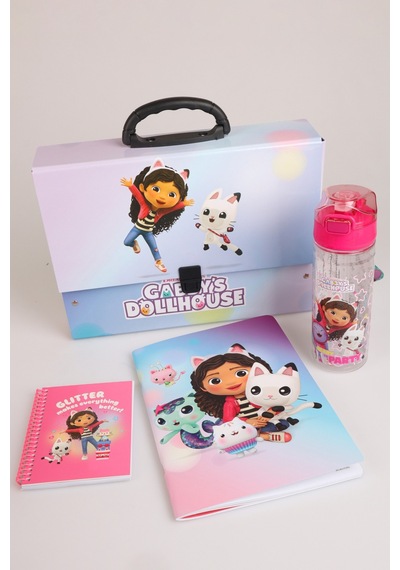 X Dekomus Lisanslı Gabby S Dollhouse Magic School Collection 500 Ml Tritan Matara, Saplı Çanta, Defter Ve Bloknot Seti Altın