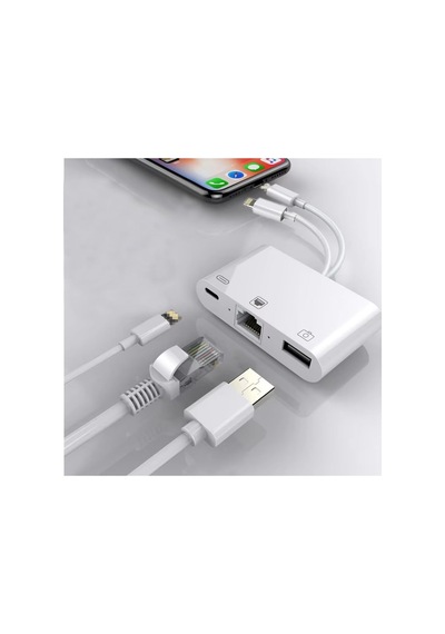 3 İn1 Şarj Adaptörü Lightning Type-c Girişini Kamera Fotoğraf Makinesi Lan Ethernet Girişine Çevirici Dönüştü