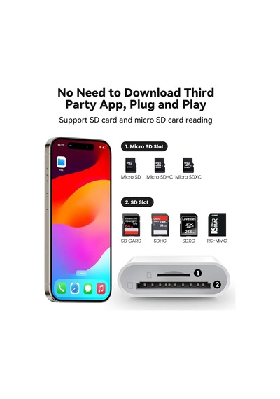 Ga27 İ-os İ-pad Ve İ-phone Uyumlu 8 Pin Lighting Çevirici Adaptör Micro Sd Ve Sd Kart Okuyucu 8 Pin