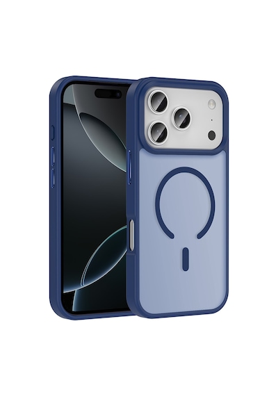 Vendas Apple iPhone Uyumlu  17 Pro Kılıf M-safe Şarj Özellikli Mat Arka Yüzey Zore Sio Kapak +lens +ekran Koruyucu Lacivert