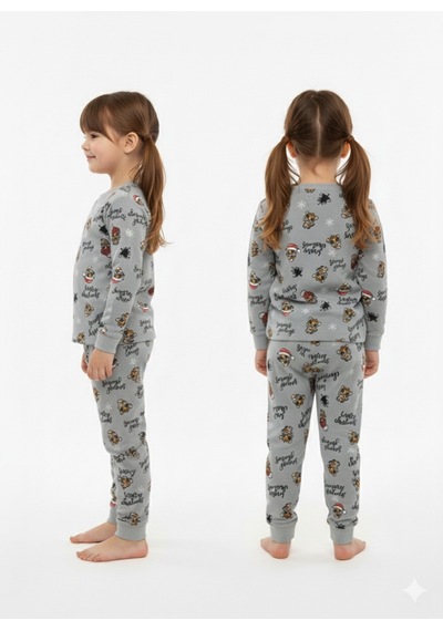 Kız Çocuk Hayvan Desenli Ve Kış Desenli 2'li Pijama Takımı Çok Renkli