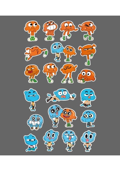 Çizgifilm-gumball-darwin Watterson- Sticker Set 2li Parlak Kağıt- Çizgi Dizi Etiket Sticker Süsleme Yeşil