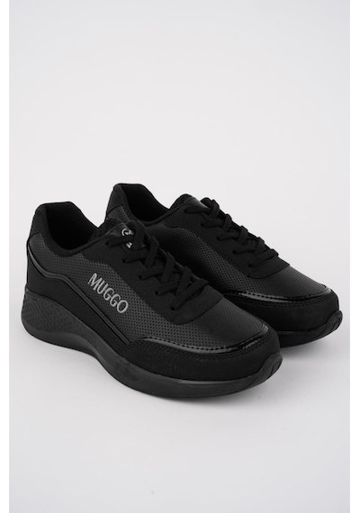 Muggo Coco Garantili Kadın Ortopedik Günlük Bağcıklı Şık Rahat Sneaker Spor Ayakkabı Siyah