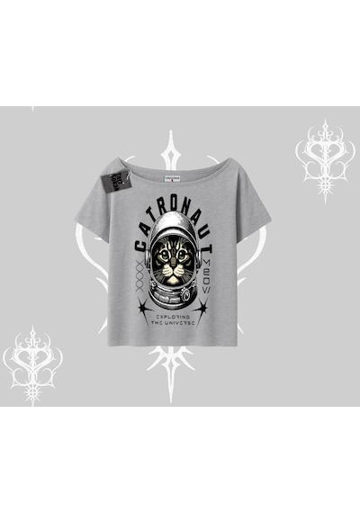 Tarzsokak Stay Cool Kedi Baskılı Kayık Yaka Tshirt Beyaz