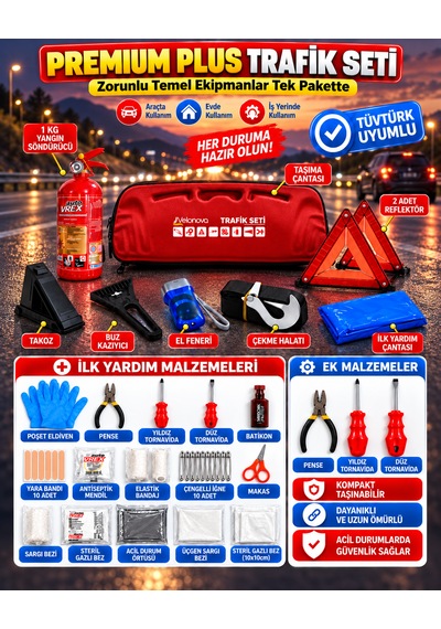 Tüvtürk Muayene Uyumlu Ce Belgeli Premium Plus Trafik Seti 1 Kg Abc Tse Belgeli Kırmızı