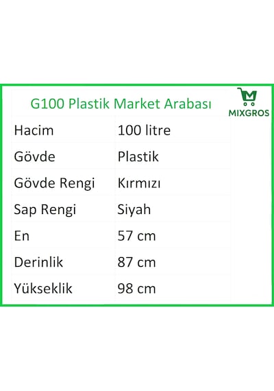 G100 Plastik Market Alışveriş Arabası 100 Litre Kırmızı