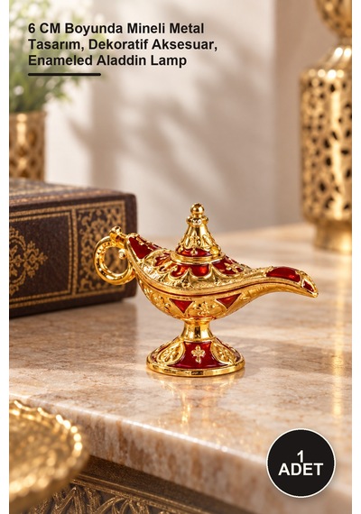 1 Adet Mineli Metal Alaatın Lambası 6 Cm Boyunda Mineli Metal Tasarım, Dekoratif Aksesuar, Enameled Aladdin Lamp