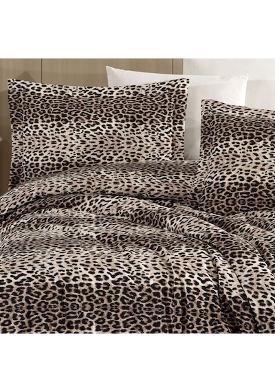 Tek Kişilik Leopar Desen Nevresim Takımı 160x220 2 Yastık Kılıfı Lastikli Çarşaflı 100x200+30 Kahverengi