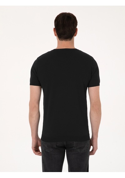 Siyah Slim Fit Bisiklet Yaka Triko T-shirt