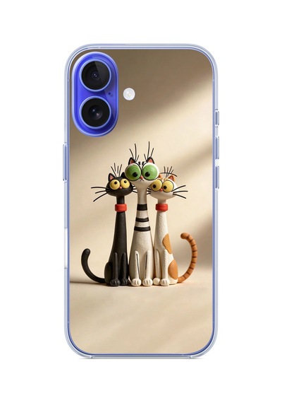 İphone 16 Uyumlu Neşeli Kedi Ailesi Baskılı Silikon Kılıf Renkli