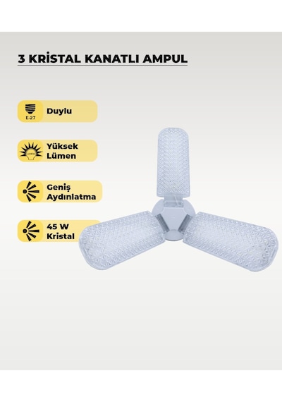 45w Kristal 3 Kanatlı Pervane Ampul 6500k Beyaz Işık 1 Adet