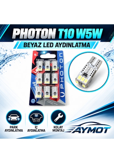 Photon T10 W5w 12v 10 Smd Beyaz Led Ampul 9 Lu Ekonomik Paket -