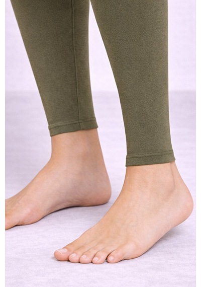 Pantofit Şardonlu Yüksek Bel Kadın Tayt Toparlayıcı Slim Fit Kışlık Ka Haki