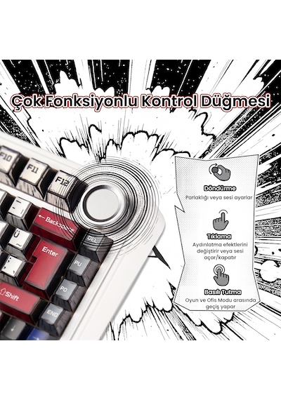 Aula F75 Mekanik Rgb Tkl Graywood V4 Switch Kablosuz Makrolu Hot Swap Türkçe Q Klavye Comic