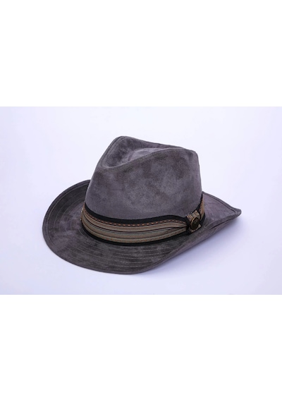 Twingold İsme Özel Süet Kovboy Fötr Şapka - Ab01007 - Gri Gri