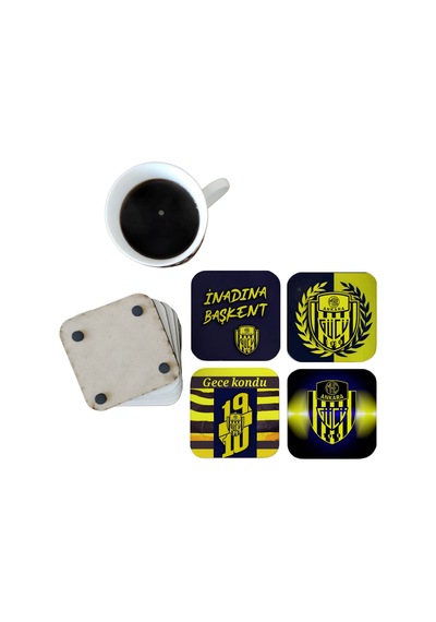Ankaragücü Spor Dekoratif Ahşap Bardak Altlığı Seti 099 Çok Renkli