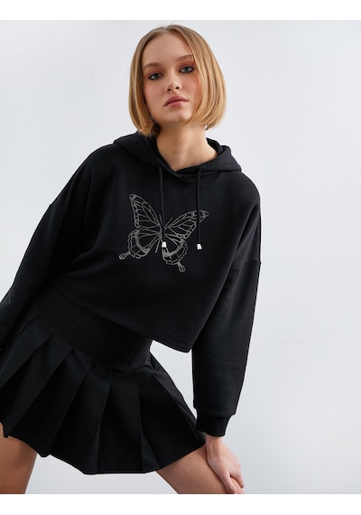 Koton Kapüşonlu İşlemeli Sweatshirt Siyah 2sak10143ek