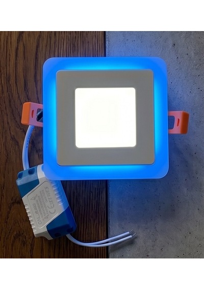 Kare Sıva Altı Led Spot Aydınlatma 6 Watt Çift Renk 3 Kademe Mavi Beyaz Gece Lambası Armatür Beyaz - Mavi