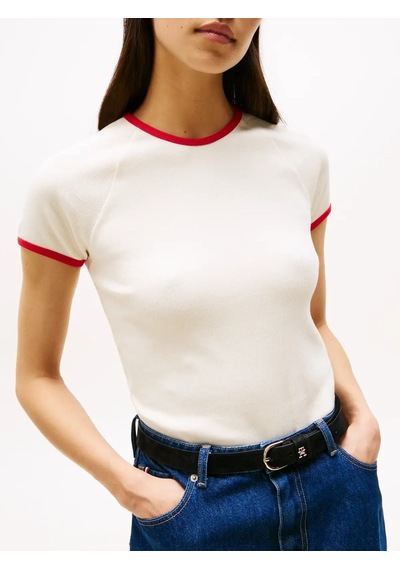 Tommy Hilfiger Contrast Rınger Tee Kadın Beyaz T-shirt