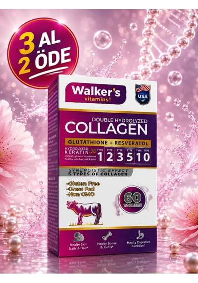 Walker's Vitamins Premium 5 Tip Kolajen Keratin Çinko Bromelain Biotin İçeren Güzellik Saç Cilt Destek Tableti