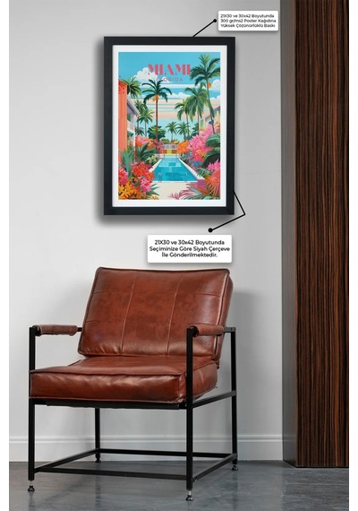 Travel Seri-e Mıamı Kafe Salon Oturma Odası Siyah Çerçeveli Poster Tablo