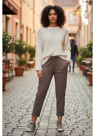 Sy & Black Kadın Çelik Örgü Beli Lastikli Ve Bağcıklı Geniş Beden Aralıklı Jogger Pantolon 25p-03 Vizon Vizon