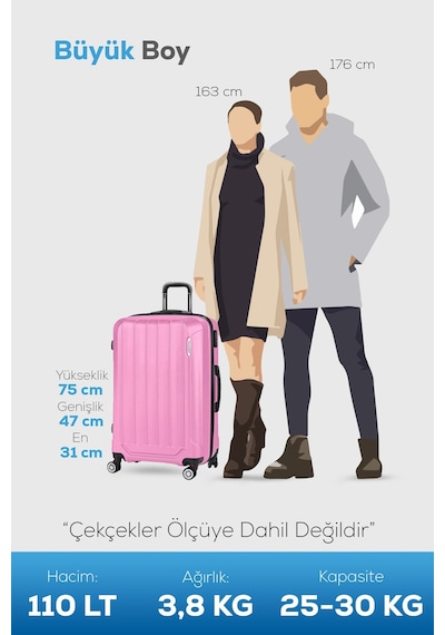 Polo&Sky Spring Model Pembe Renk Büyük Boy Valiz Bavul Pembe