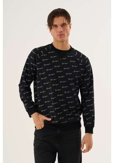 Alexandergardi Baskılı Bisiklet Yaka Sweatshirt Siyah