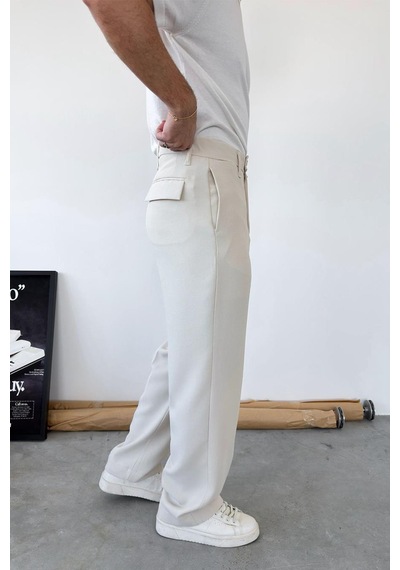 Bej Dokulu Basic Kumaş Pantolon Bej