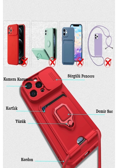 Newface - 8 - Apple iPhone Uyumlu 15 Pro Kılıf Zuma Kartvizitli Yüzüklü Silikon - Csmo-tex - - Lila LİLA