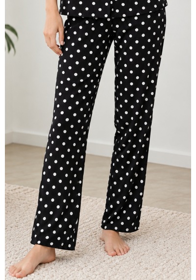 Kadın Desenli Siyah Kısa Kollu Pijama Takımı 4813