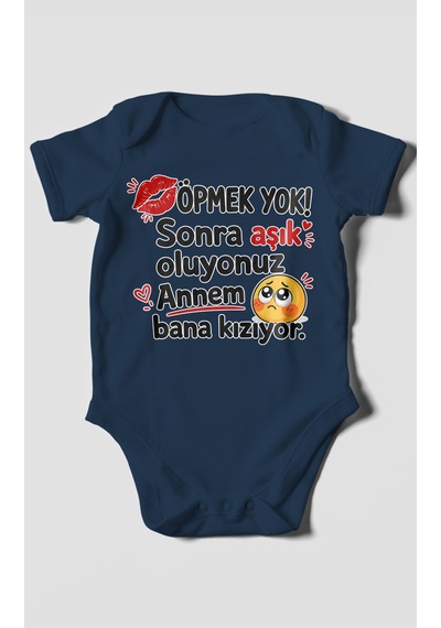 Morivokids Anneye Özel Kısa Kollu Bebek Body %100 Pamuk Zbn172-kk Lacivert