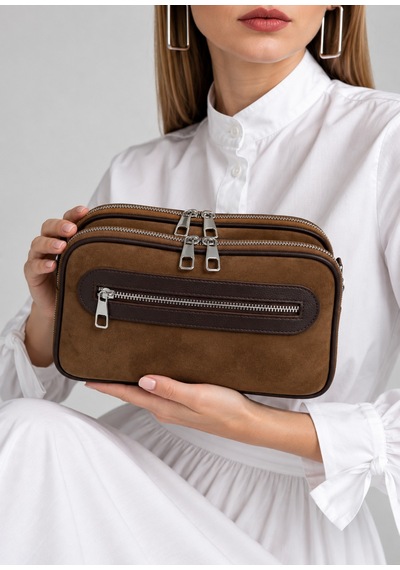 Just Polo Kadın Çok Bölmeli Süet Lüks Tasarımlı Çapraz Askılı Omuz Çantası Shoulder Bag Taba