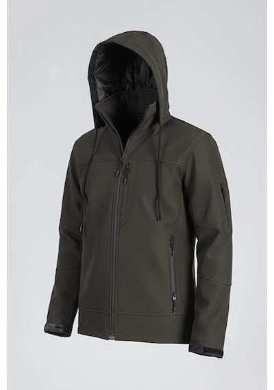 Vatan Tekstil Erkek Slim Fit Softshell Kapüşonlu Erkek Mont Su İtici Rüzgar Geçirmez Haki
